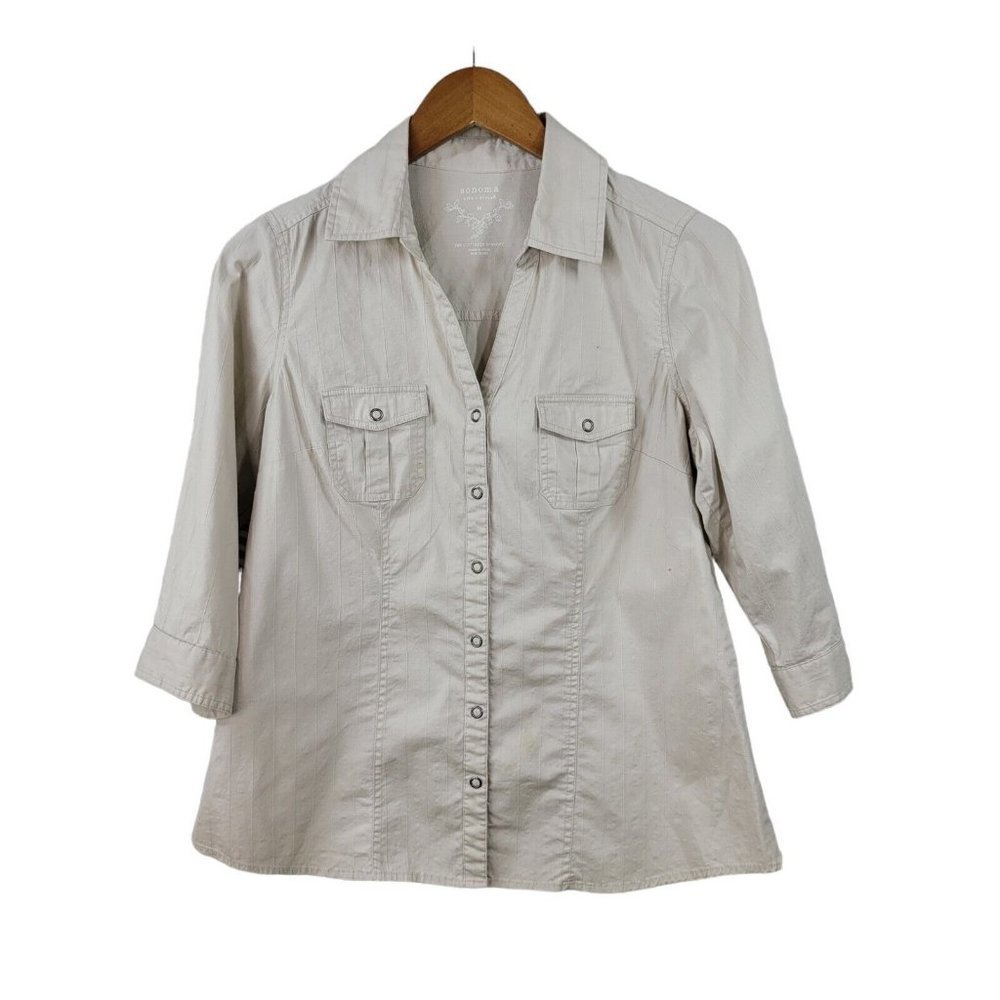 Sonoma Jacket Top Shirt Shacket Size Medium Tan Safari snap up light weight